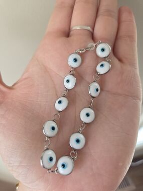 Evil Eye Link Bracelet in White and Blue - Women's Jewelry